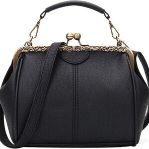 Vintage PU Black Kiss Lock Elegant Purse